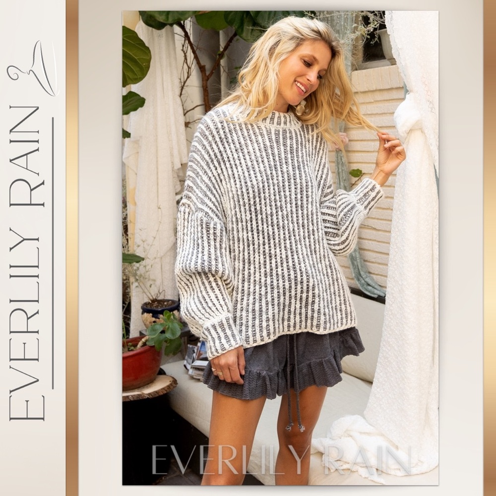 LAST ONE! POL Cozy Handmade Weave Striped Sweater - Picture 5 of 12